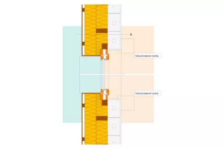 IOS20 Obvodová stena, prevetrávaná fasáda, alt. 1.1, sklená vlna/vata, vodorovny rez oknom
