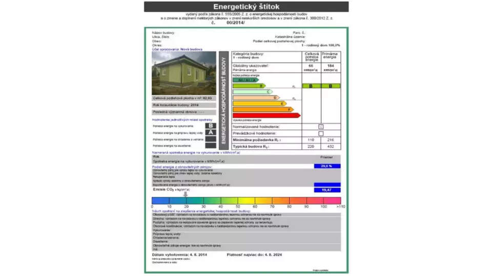Príklad Energetického štítku budovy Príklad Energetického štítku budovy