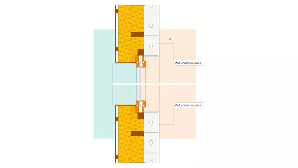 IOS20 Obvodová stena, prevetrávaná fasáda, alt. 1.1, sklená vlna/vata, vodorovny rez oknom IOS20 Obvodová stena, prevetrávaná fasáda, alt. 1.1, sklená vlna/vata, vodorovny rez oknom